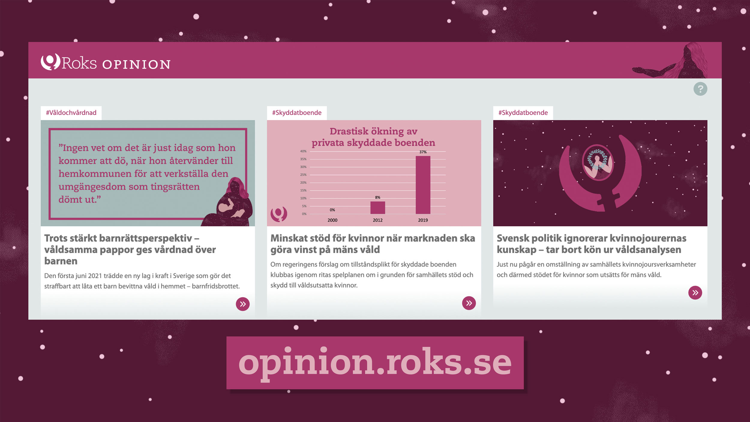 En hemsida om mäns våld mot kvinnor med artiklar om ämnet.